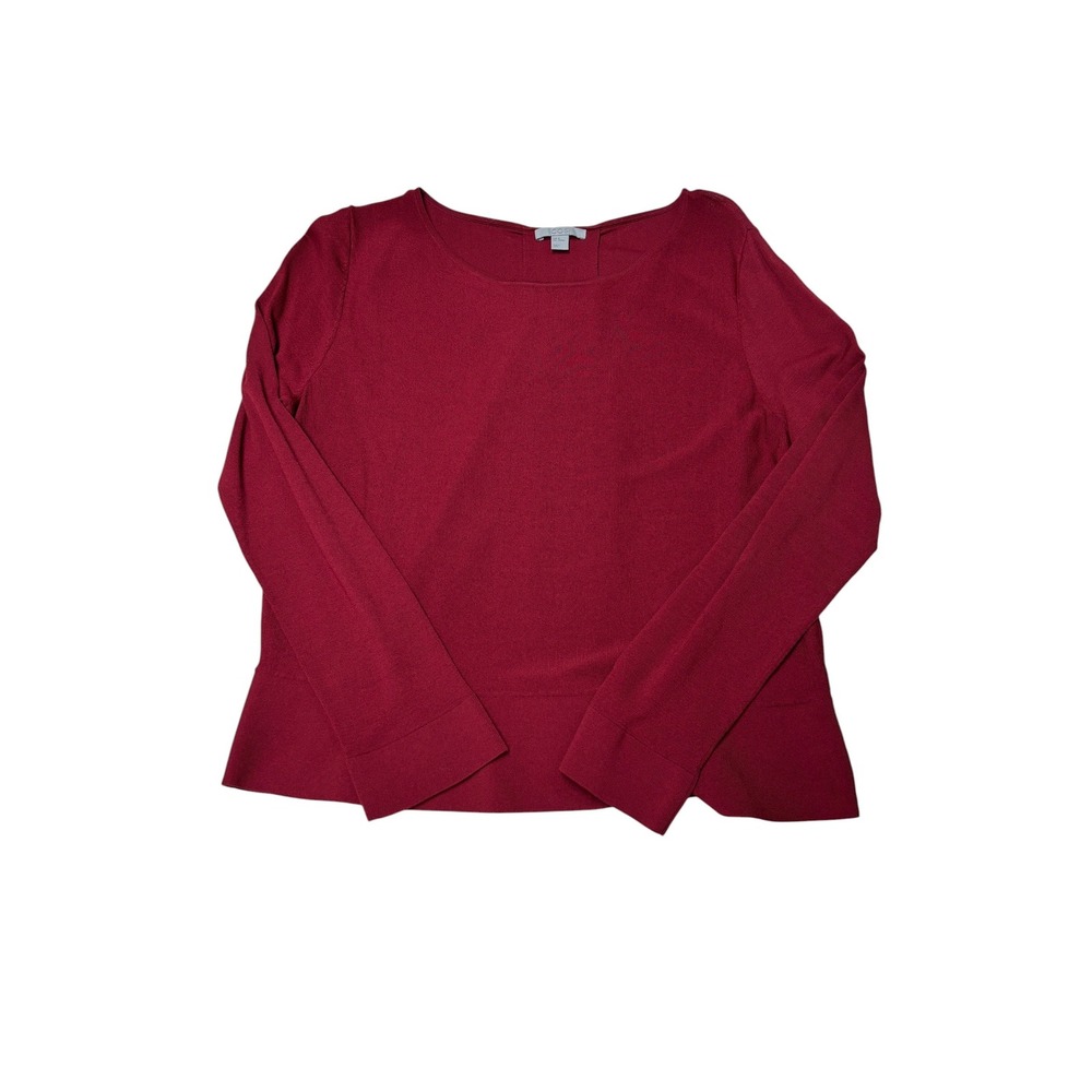 COS Burgundy Red Open Back Top Long Sleeve Peplum Hem Womens Size M